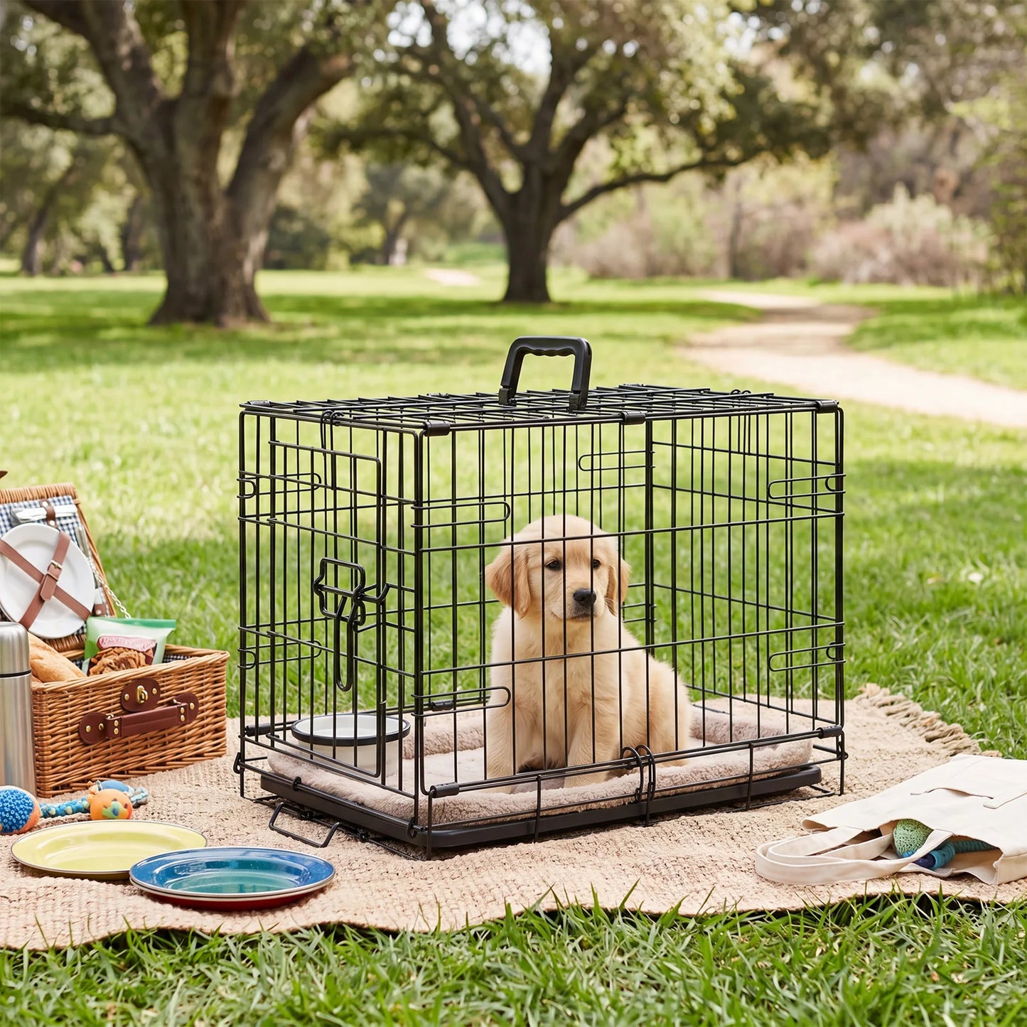 JHK Dog Crate Metal Pet Kennel With Secure Lock Durable