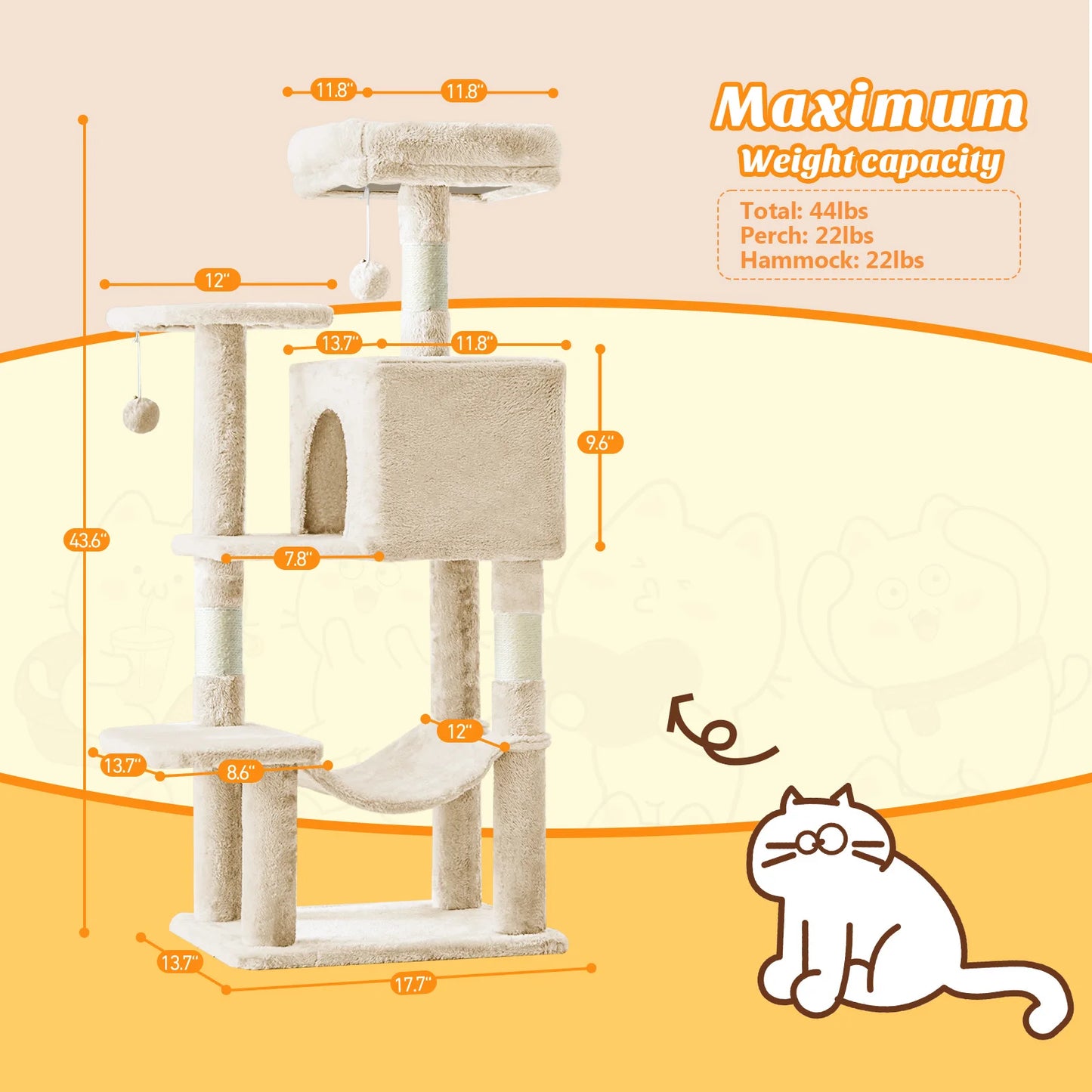 MCQ Cat Tree Tower Four Tier With Natural Sisal Posts