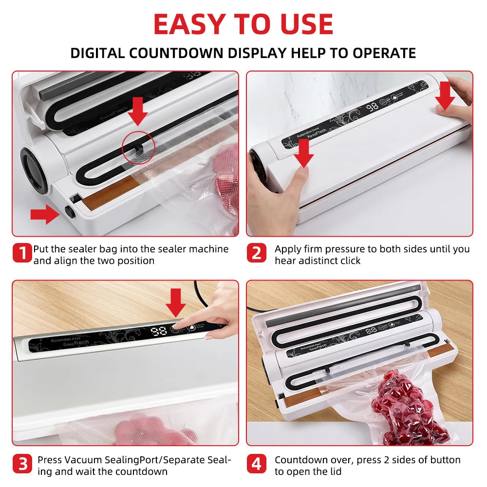 Digital Vacuum Sealer Machine 95KPa Suction Dry And Wet Food With 20 Bags