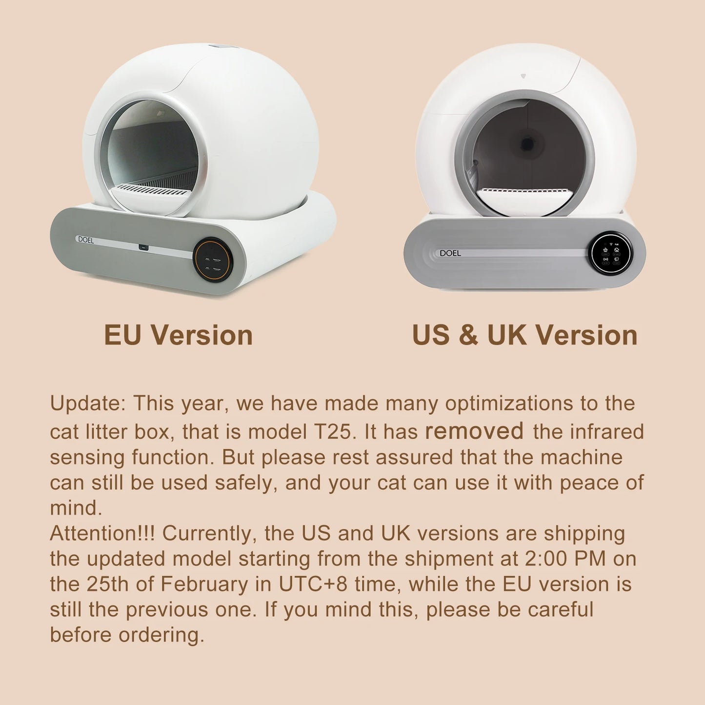 DOEL Smart Self Cleaning Cat Litter Box With App Control 2.4G WiFi