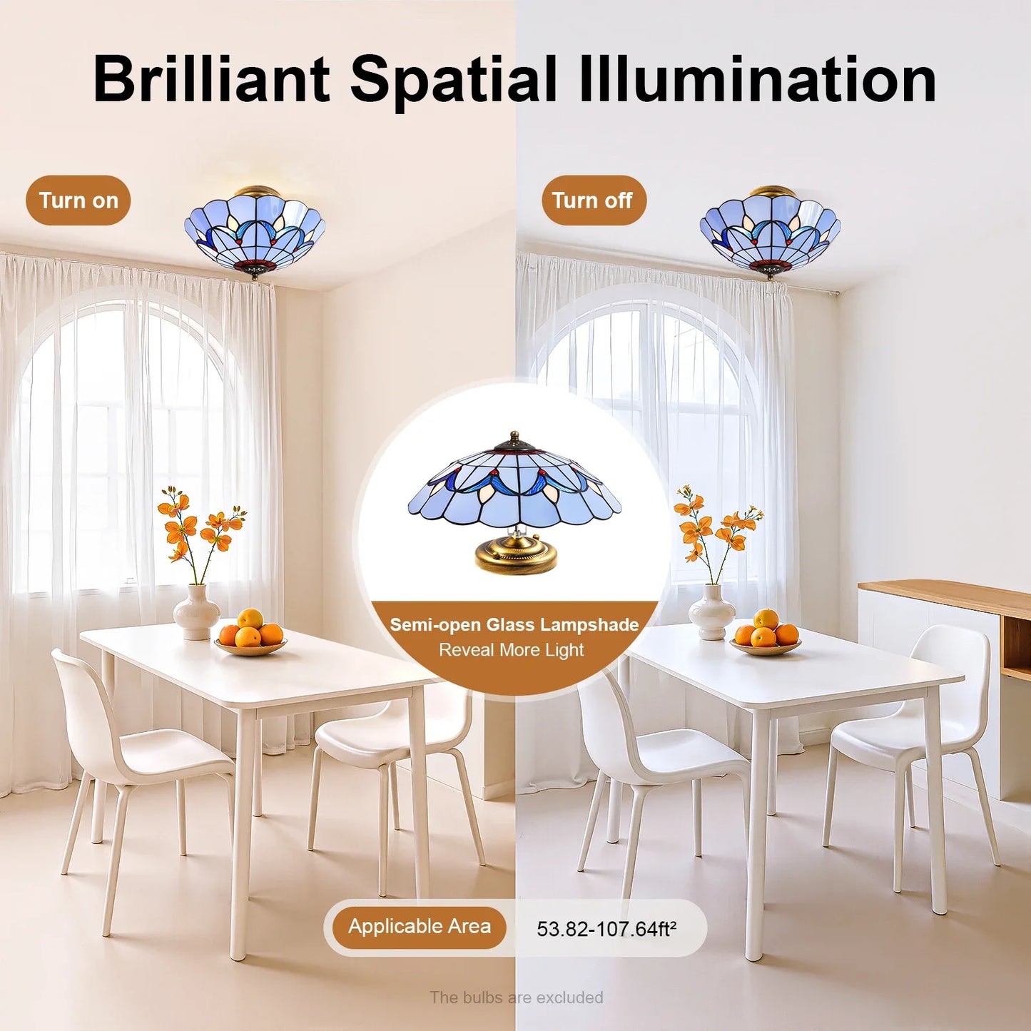 Umbrella Shaped Retro Ceiling Light Painted Glass Lampshade
