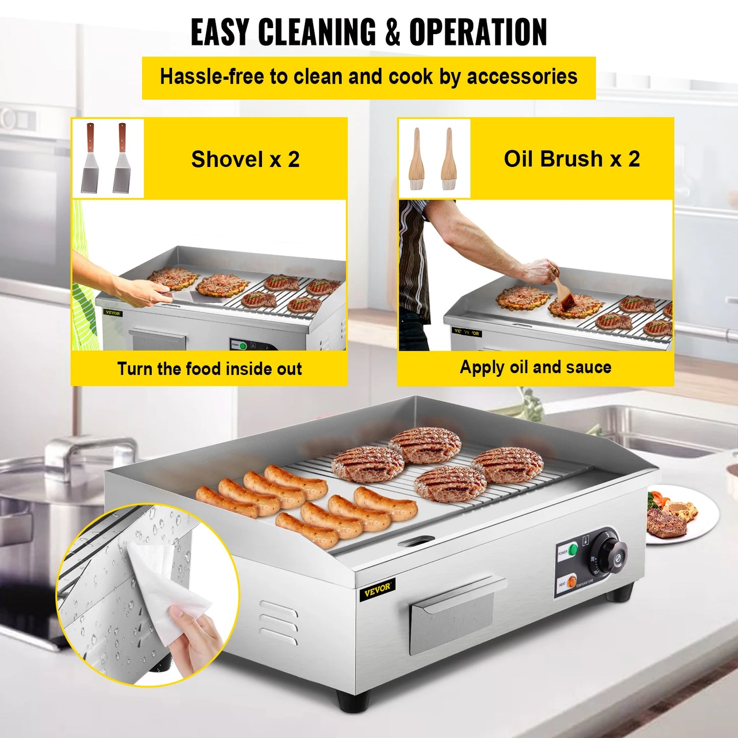 SucceBuy Electric Countertop Teppanyaki Griddle Stainless Steel 1600W 3200W