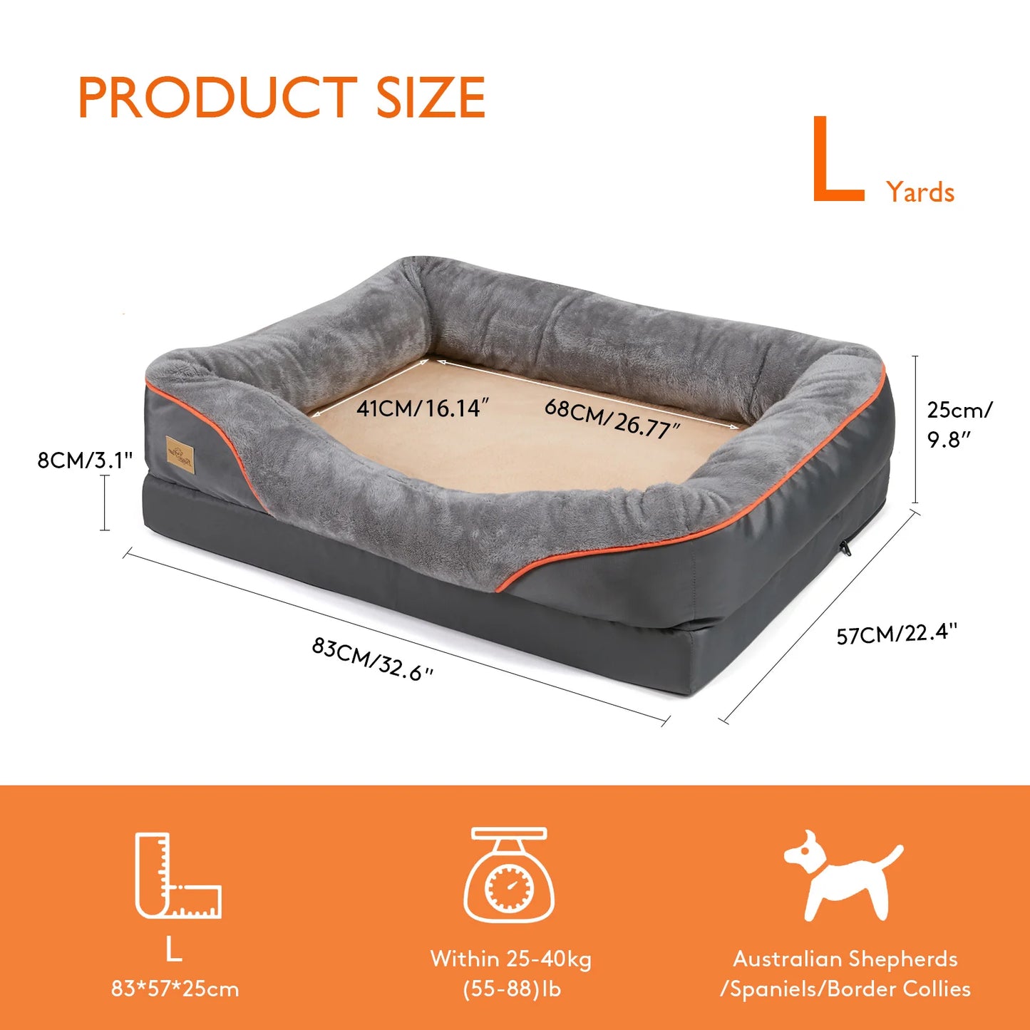 BINGOPAW Orthopedic Memory Foam Dog Bed Bolstered Couch Waterproof