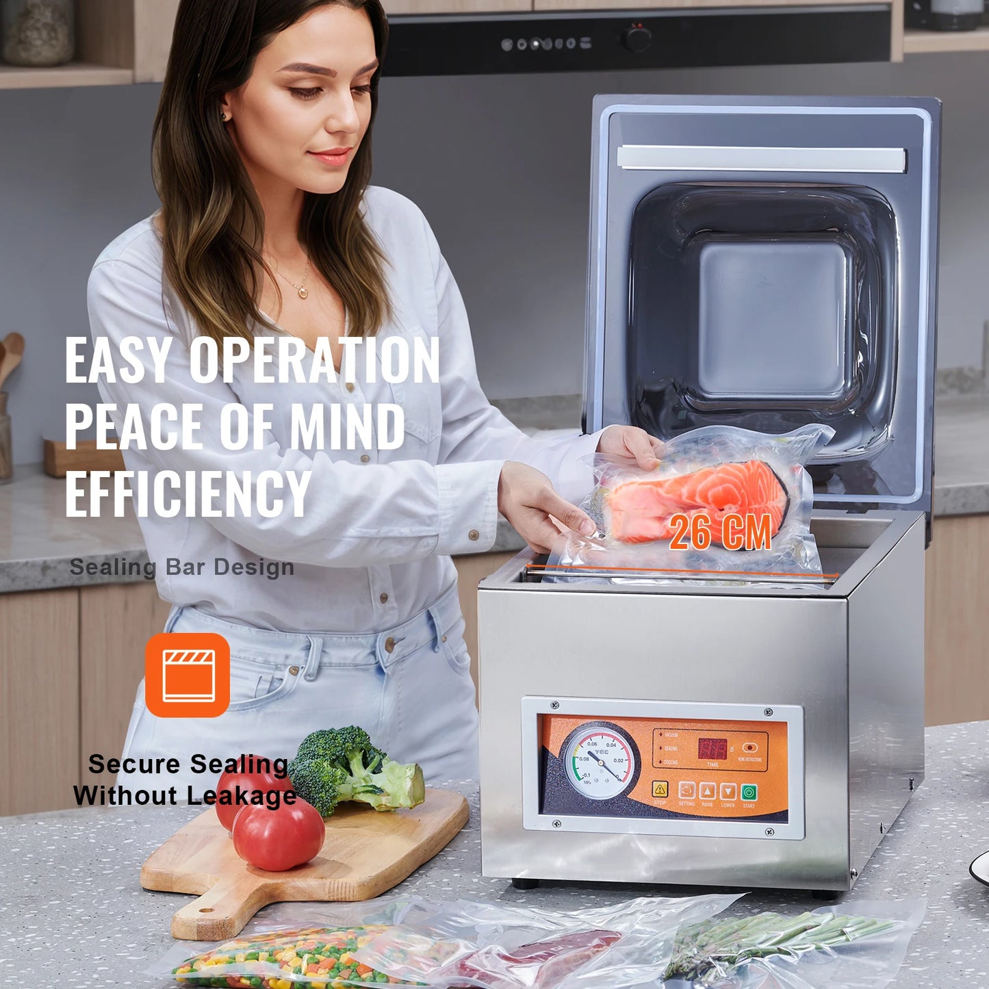 Succebuy DZ-260S Chamber Vacuum Sealer 260W For Wet Foods Meats