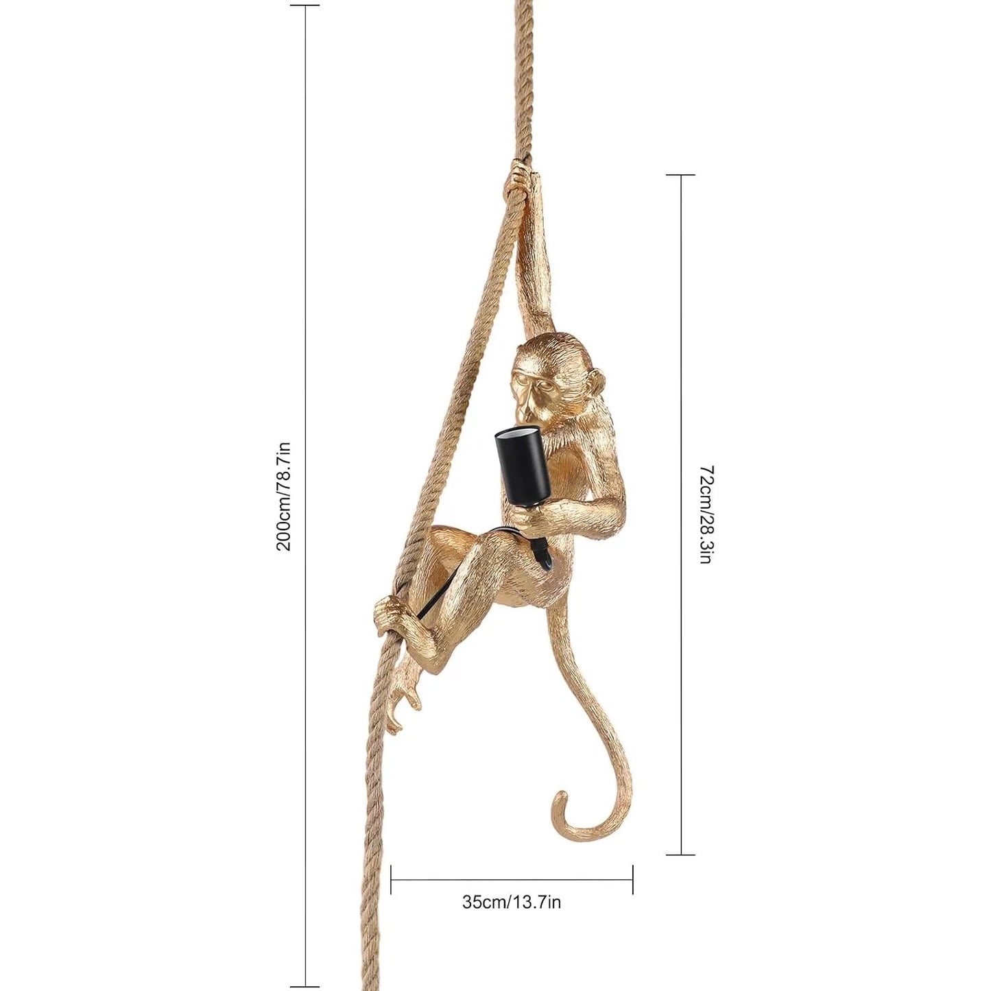 Vintage Monkey Pendant Light Resin Hemp Rope Ceiling Lamp E26