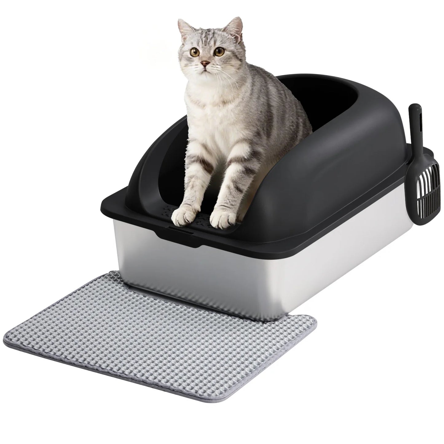 Stainless Steel Cat Litter Box With Lid For Large Cats Scoop And Mat Included