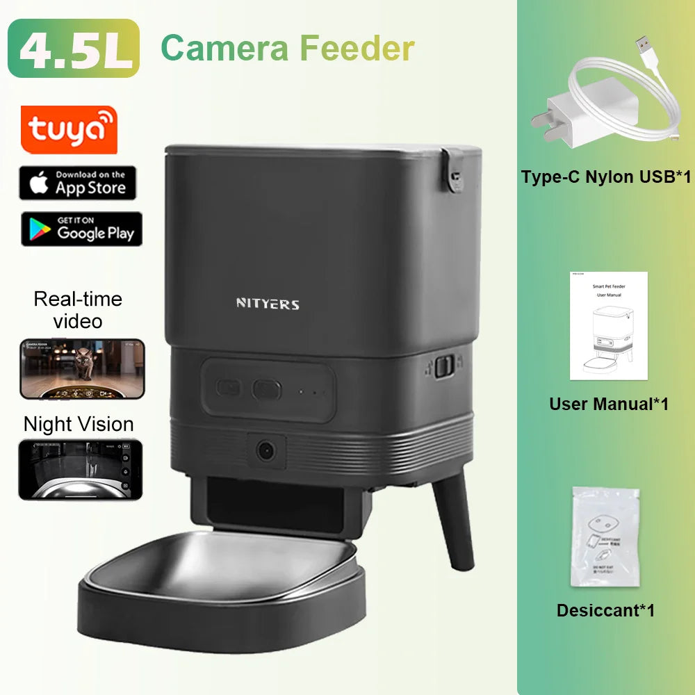 NITYERS 4.5L Automatic Cat Feeder With Timed Dispenser And Stainless Steel Bowl