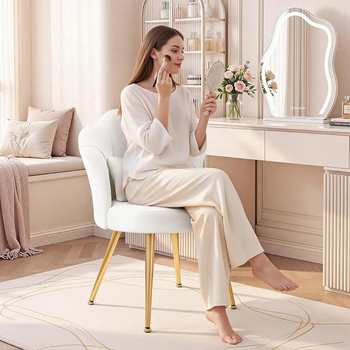 Petal Vanity Chair With Flower Backrest And Golden Metal Legs