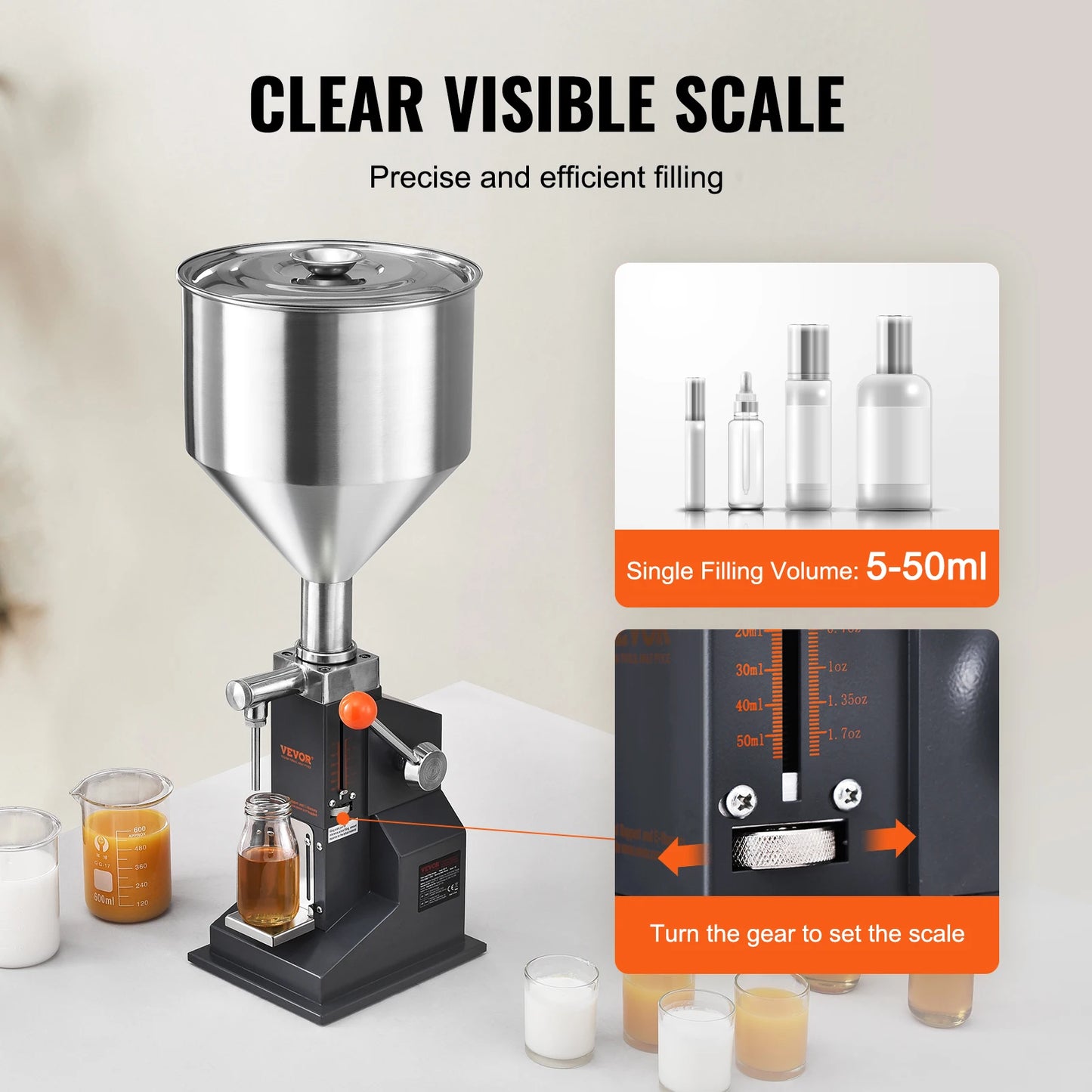 VEVOR Manual Liquid Filling Machine with Hopper 5-50ml 5-100ml