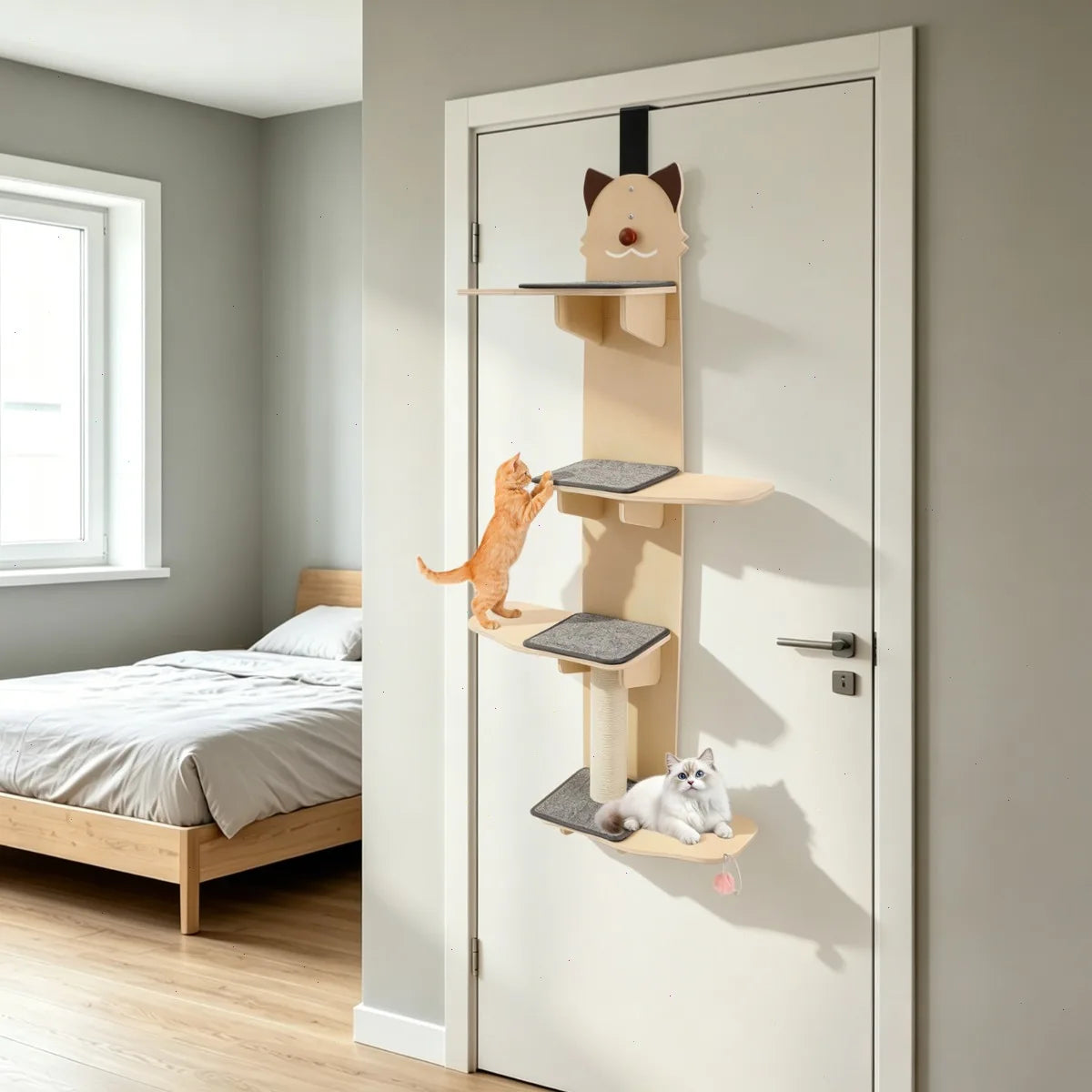 Door Hanging Cat Tree With Multi Level Climber Scratch Post Teaser Ball