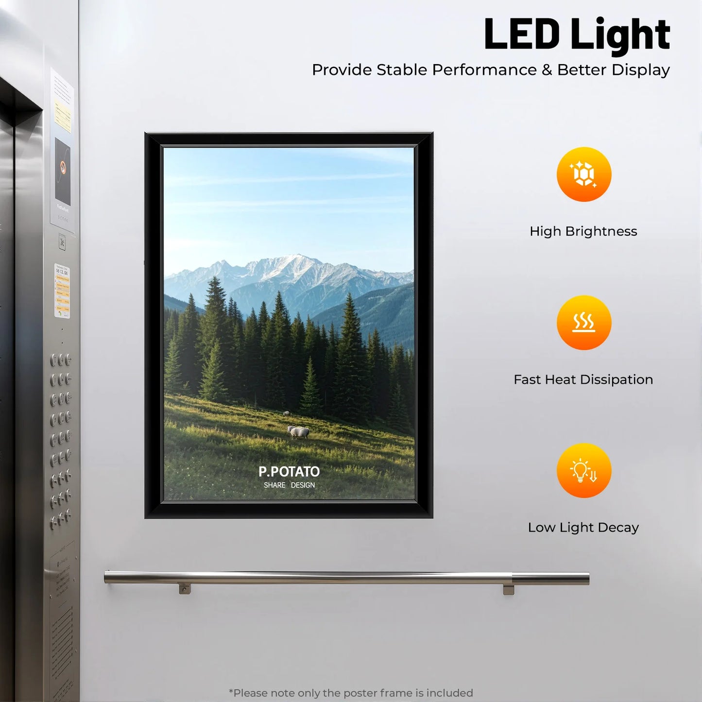 Bymaocar LED Poster Frame Acrylic Aluminum Alloy Display Warm Lighting