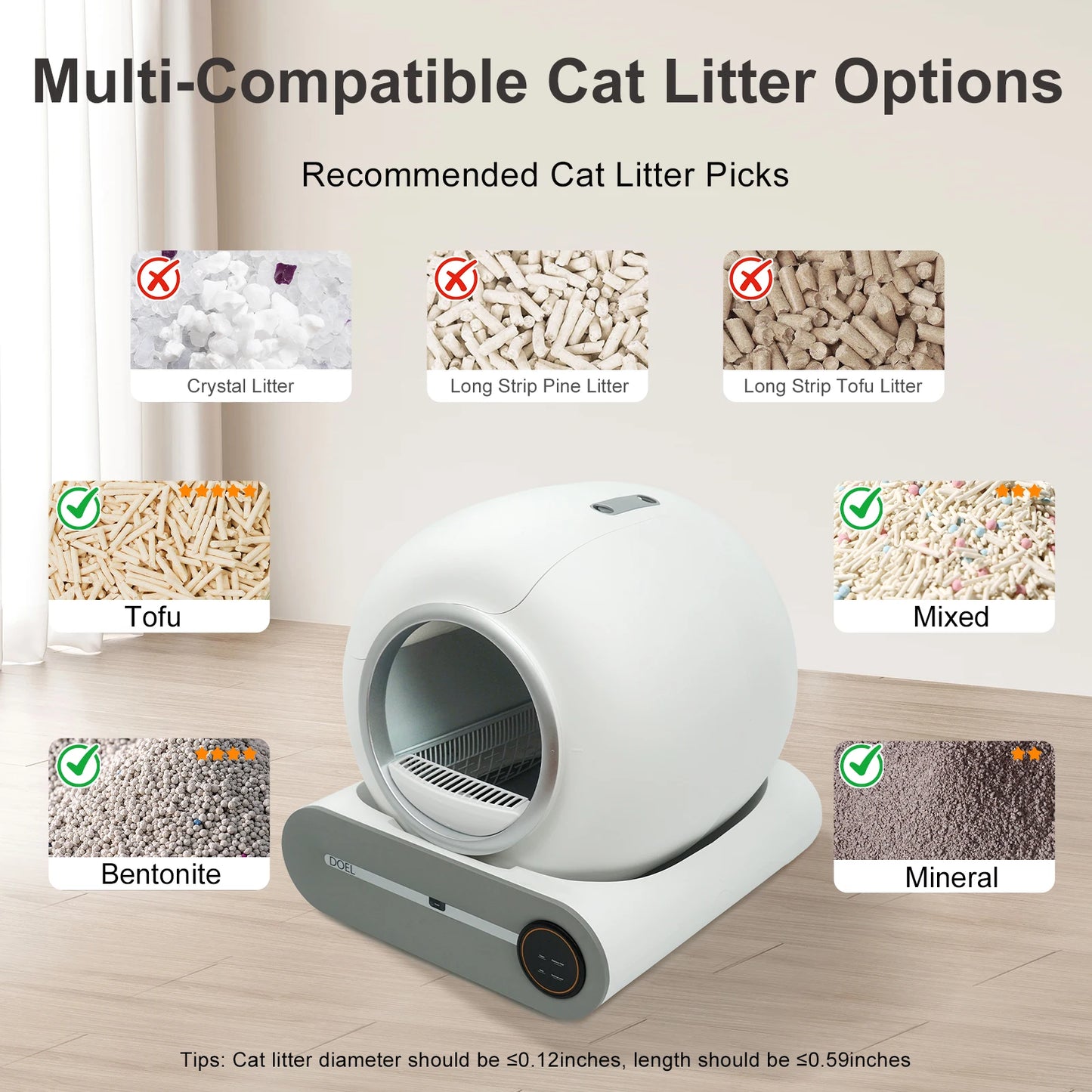 DOEL Smart Self Cleaning Cat Litter Box With App Control 2.4G WiFi