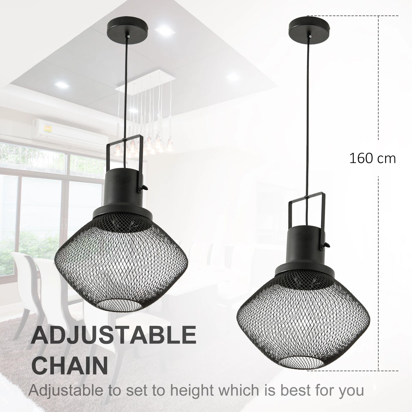 Industrial Pendant Light Fixtures With Adjustable Chain Metal Frame