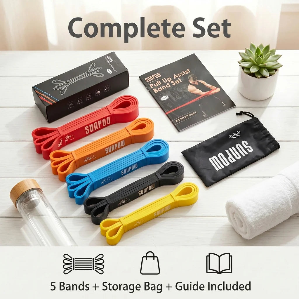 SUNPOW Pull Up Assistance Bands Set of 5 Heavy Duty Resistance Bands
