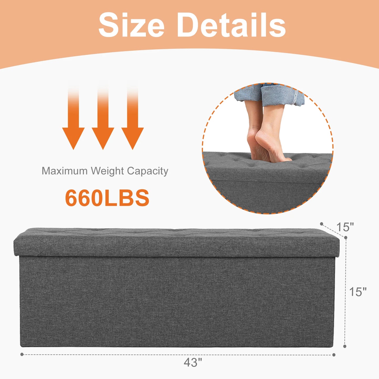 JHK Folding Storage Ottoman Bench With Hidden Storage Footstool