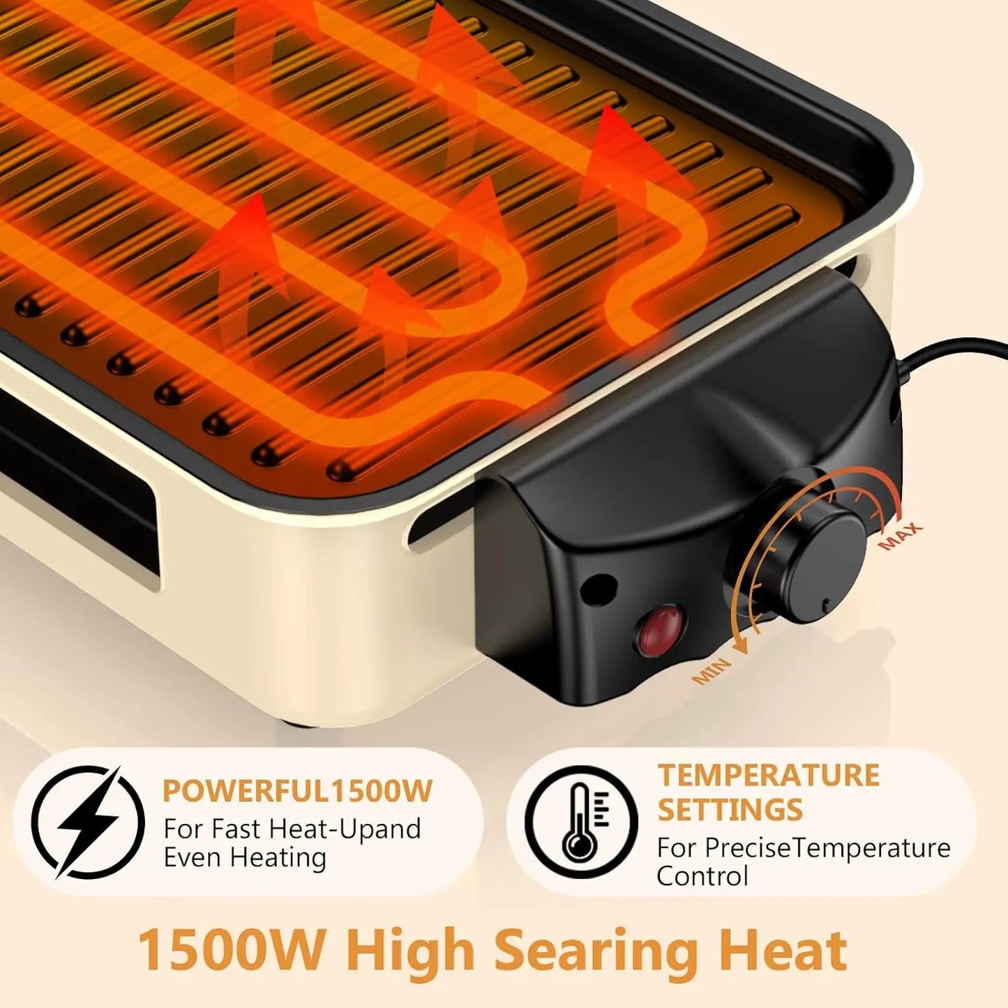 Smokeless Indoor Electric Grill With Removable Plates And Adjustable Temperature