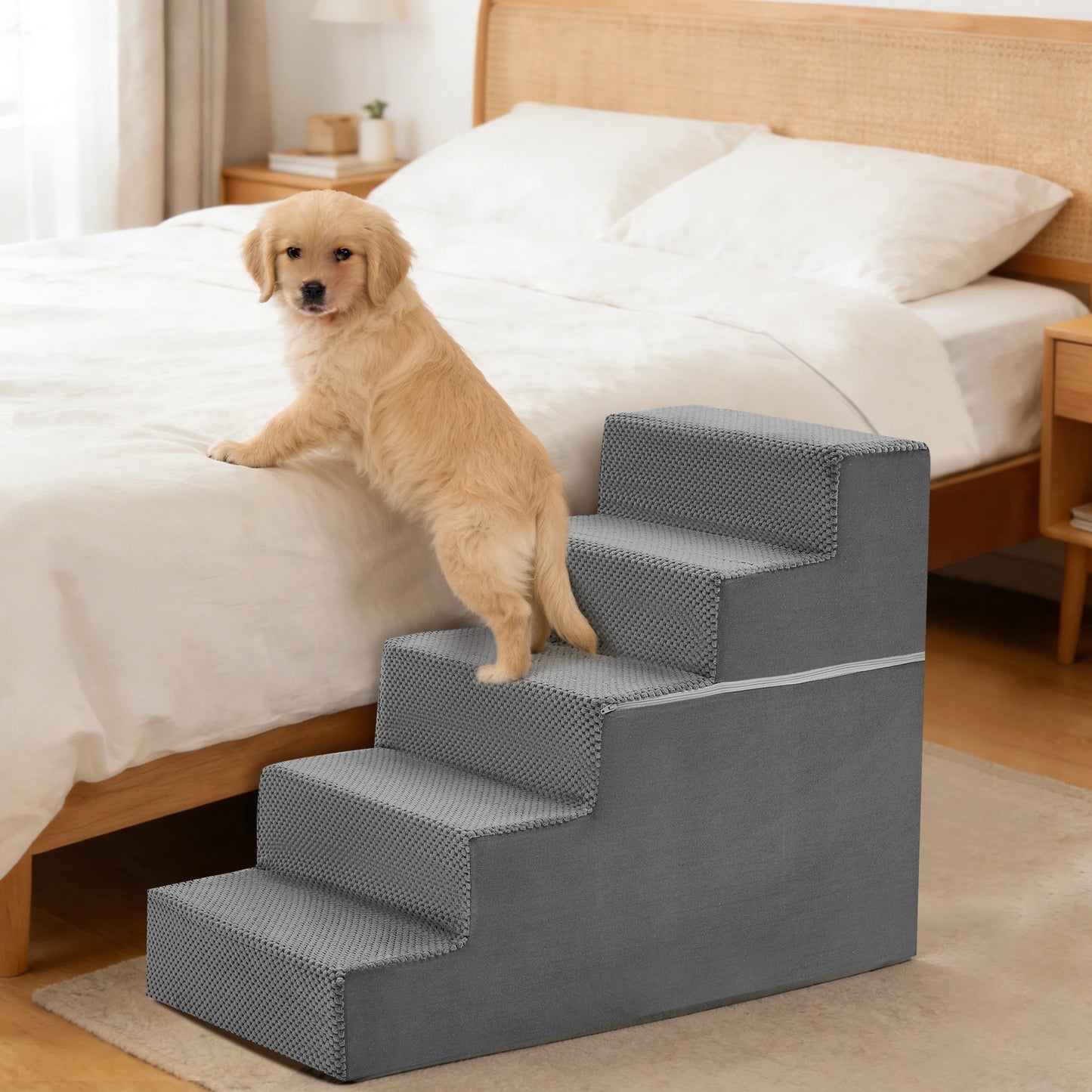 Right Angled Foam Dog Stairs 3 To 5 Step Non Slip Indoor Ramp