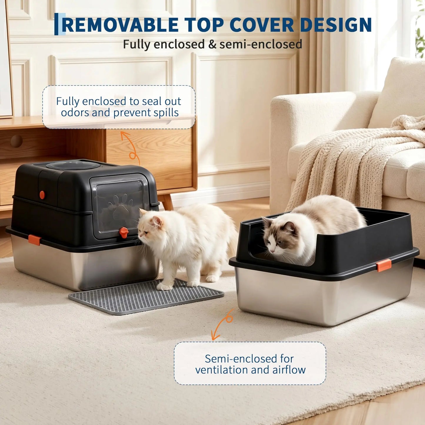 Studyset Stainless Steel Litter Box With Lid For Cats