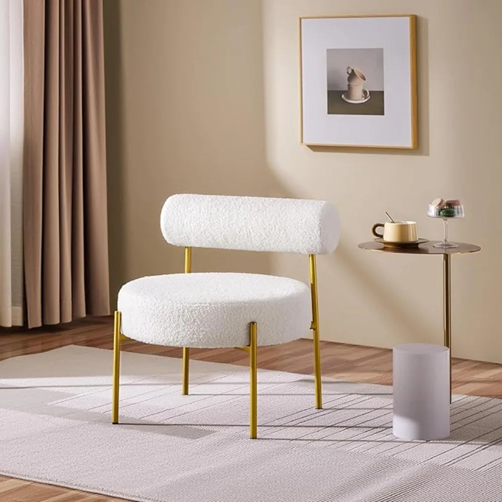 Boucle Accent Chair With Sherpa Barrel Cushion And Gold Legs