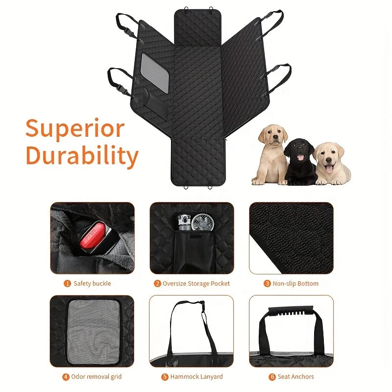 NONECN Dog Car Seat Cover With Storage Pockets Mesh Window