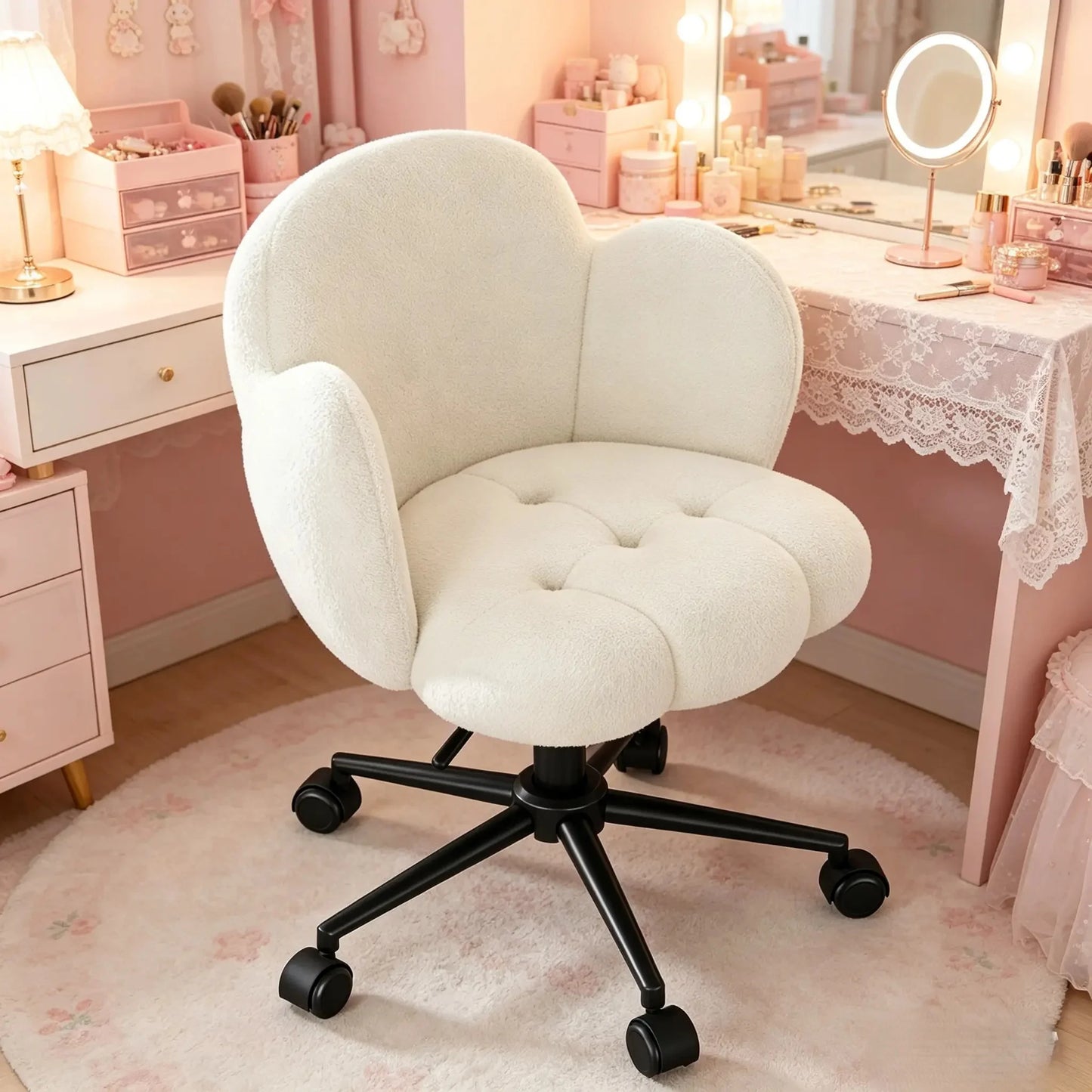 EnHomee Petal Vanity Chair With Wheels 360 Degree Swivel