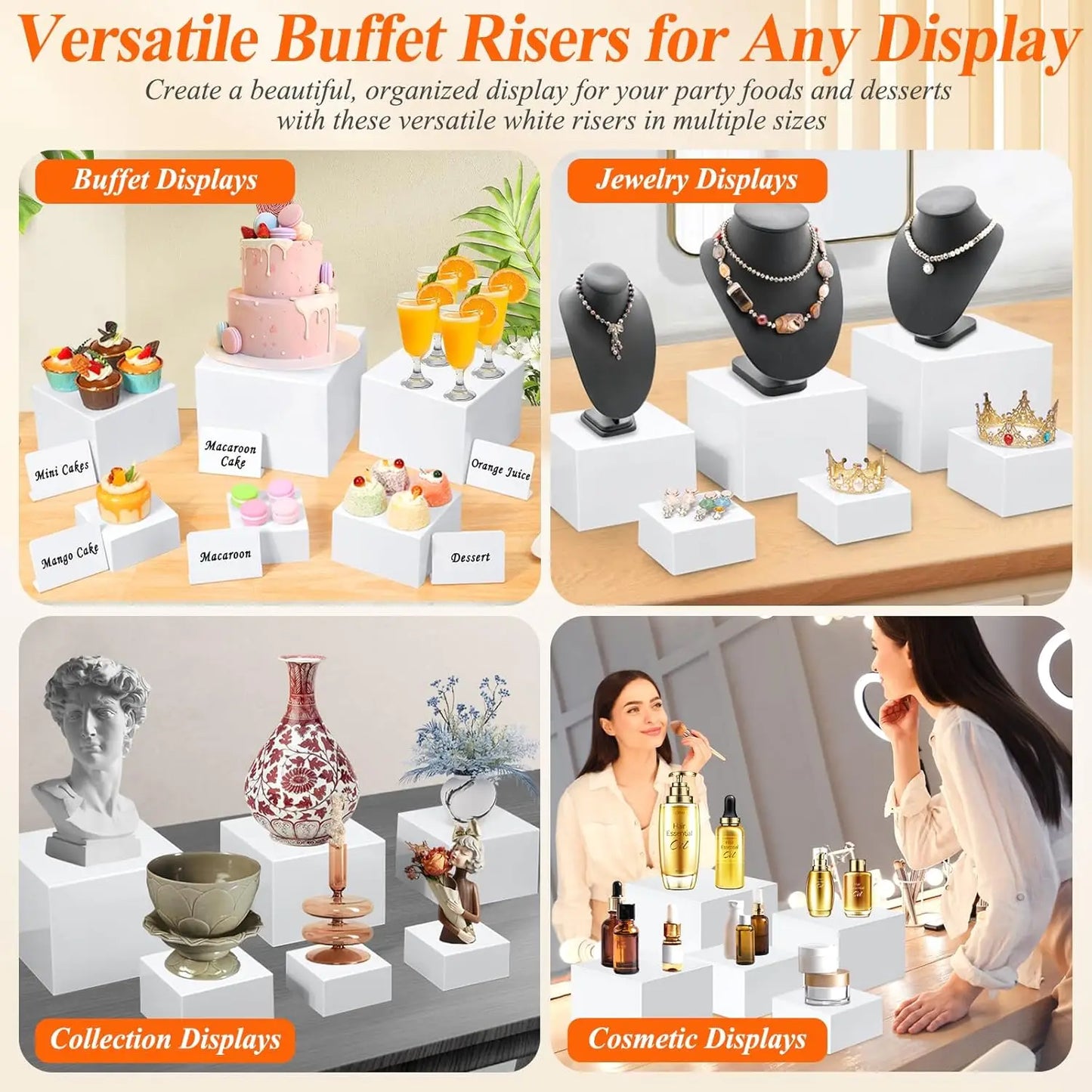 Acrylic Buffet Risers With Signs And Markers Nesting Display Stands