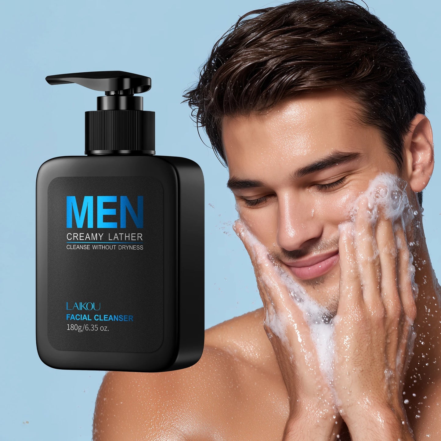 LAIKOU Men Skincare Set Four Piece Cleanser Toner Lotion Lazy Cream Hydrating
