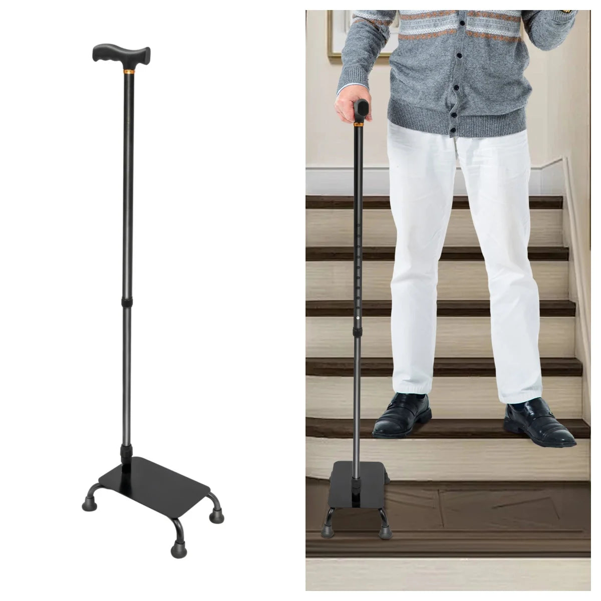Safe Pedal Stair Lift Aid 4 Leg Walking Cane For Elderly