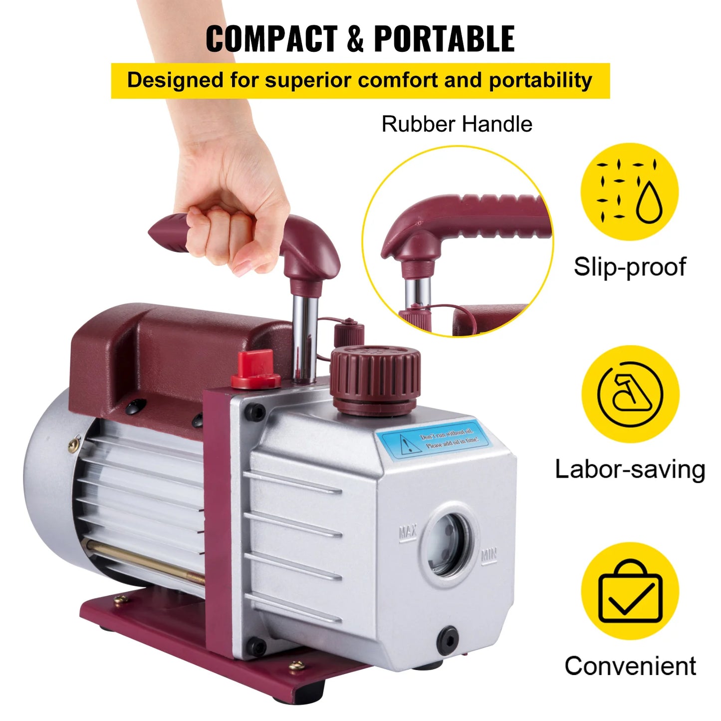 SucceBuy 4.5 CFM 1/3 HP Refrigerant Vacuum Pump Single Stage For HVAC Systems