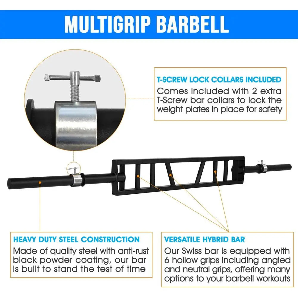 Adjustable Multi Grip Bar With Cable Attachment For Home Gym Workouts