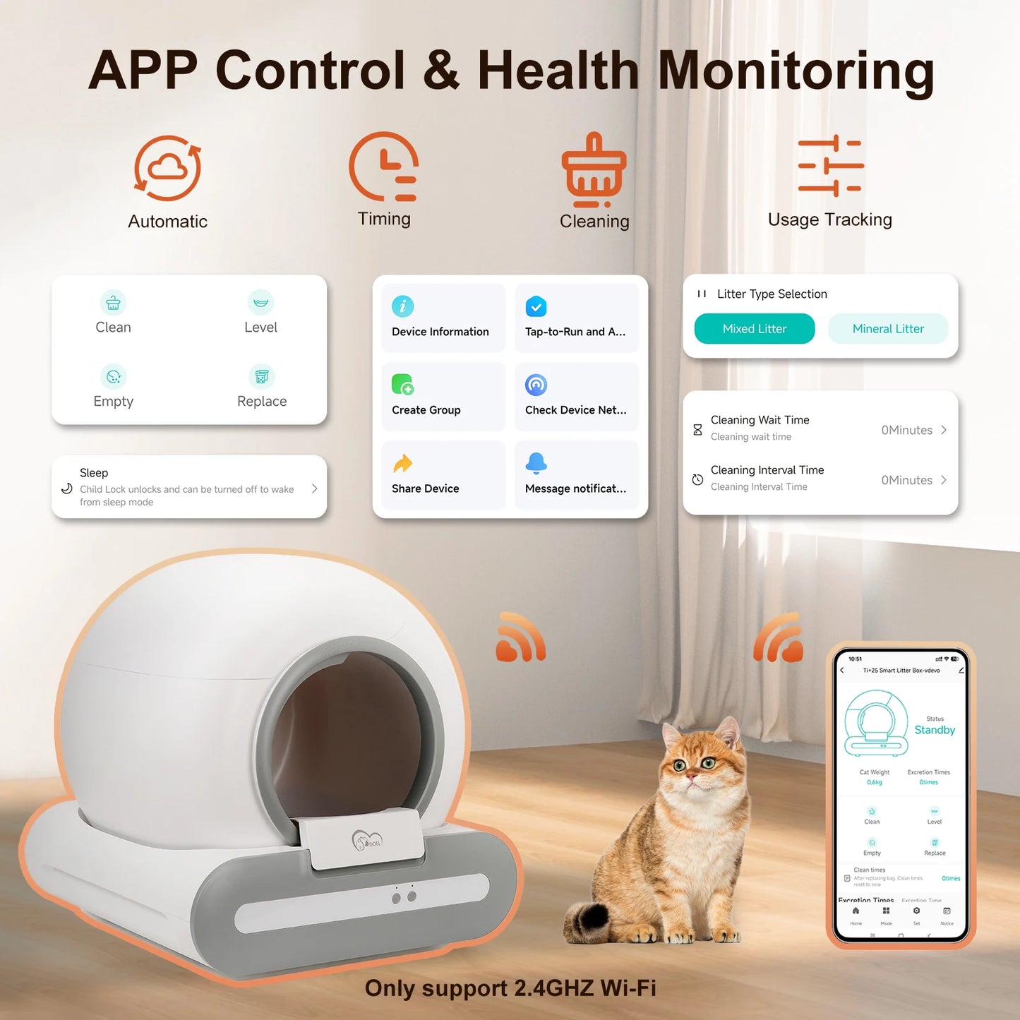 DOEL Self Cleaning Cat Litter Box With App Control WiFi