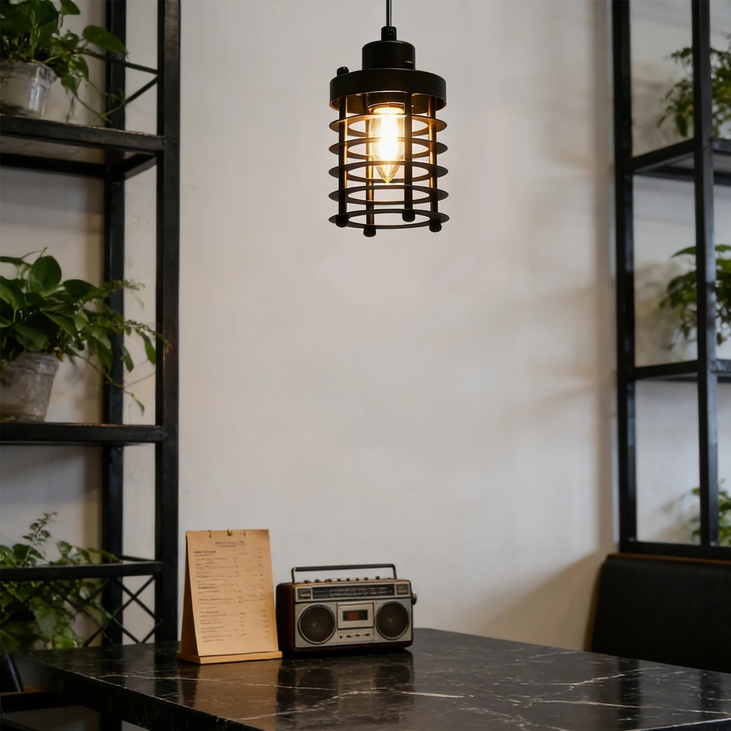 Bymaocar Vintage Industrial Pendant Light E26 Rustic Iron Cage