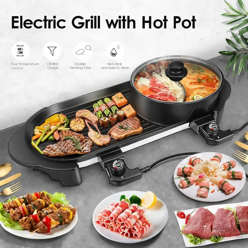 Hot Pot With Grill Electric Indoor Shabu Shabu Combo