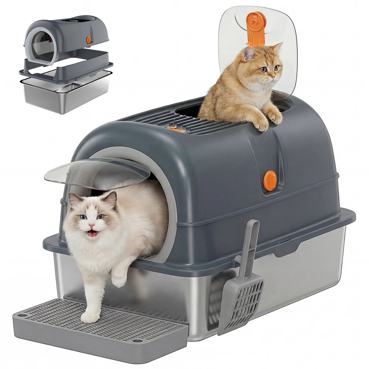 Stainless Steel Cat Litter Box Fully Enclosed For Large Cats