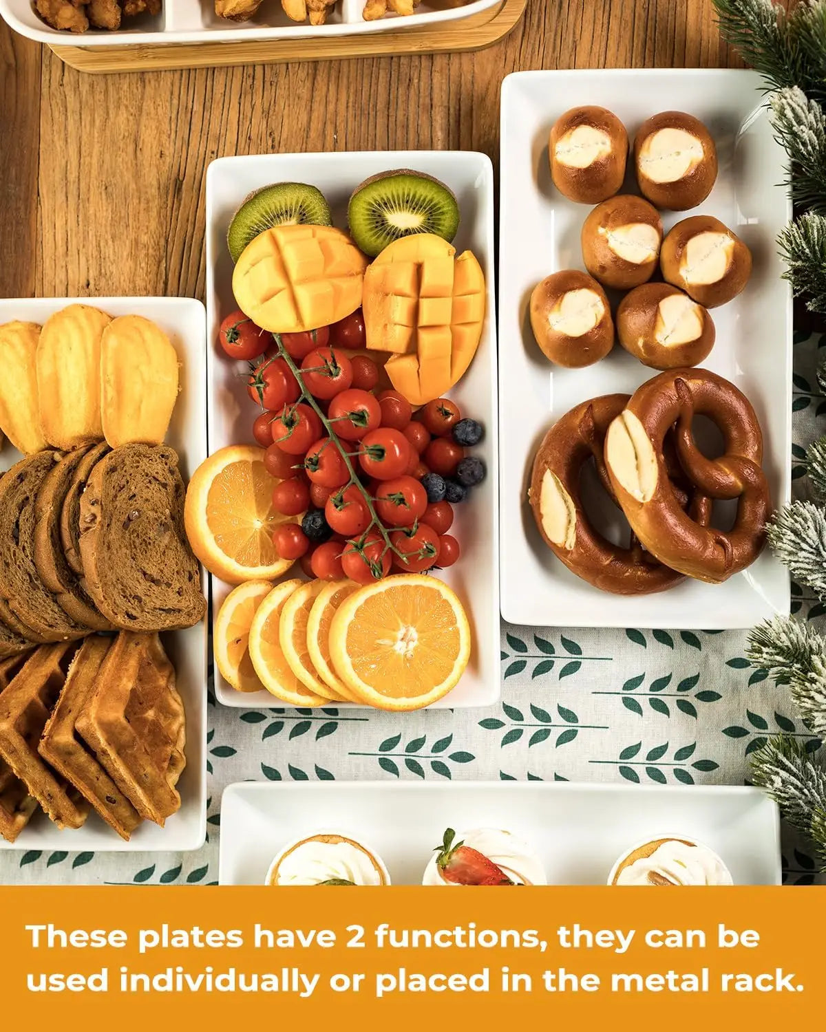 Three Tier Porcelain Serving Tray With Collapsible Rack Display Stand