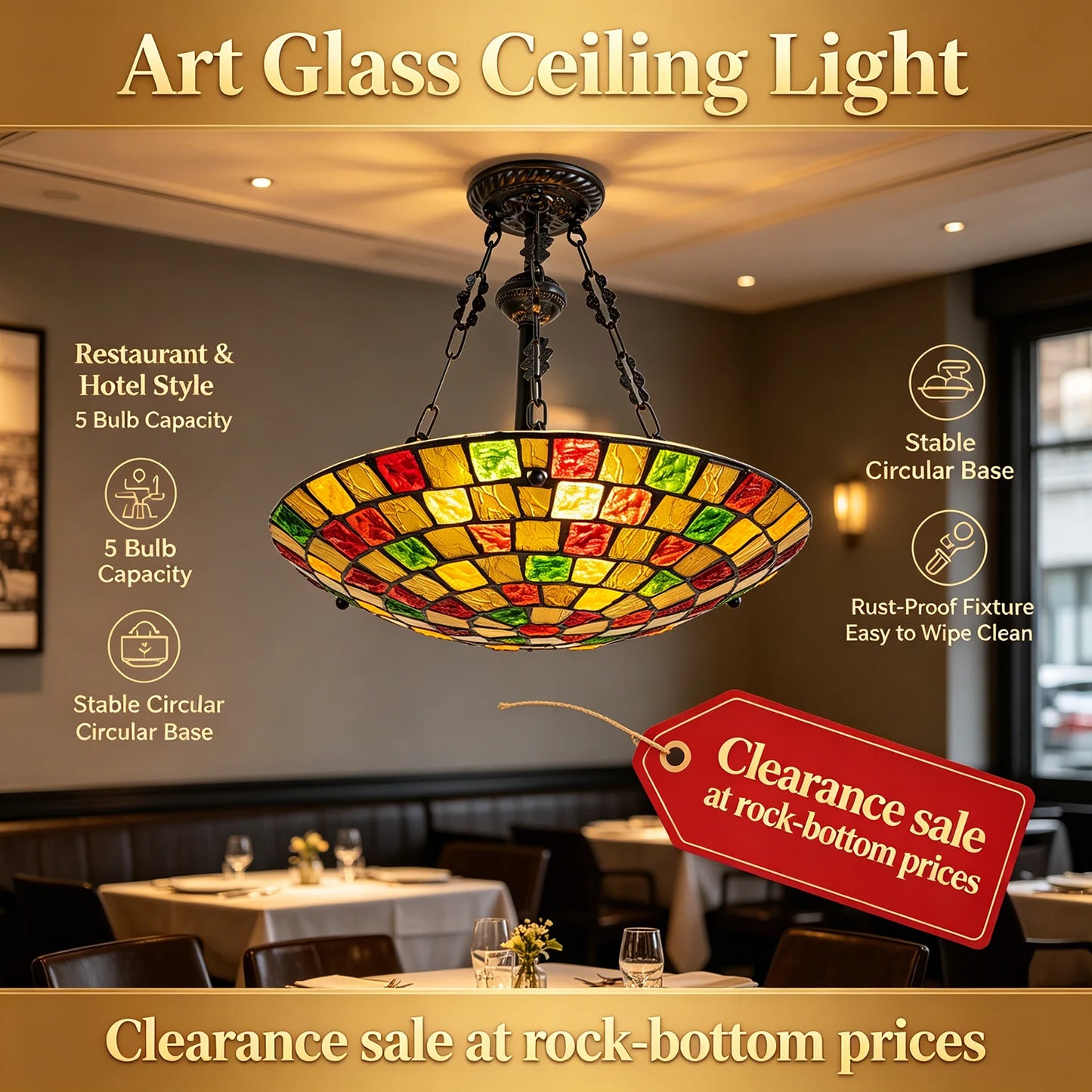 Tiffany Style Stained Glass Pendant Light 5-Light Fixture