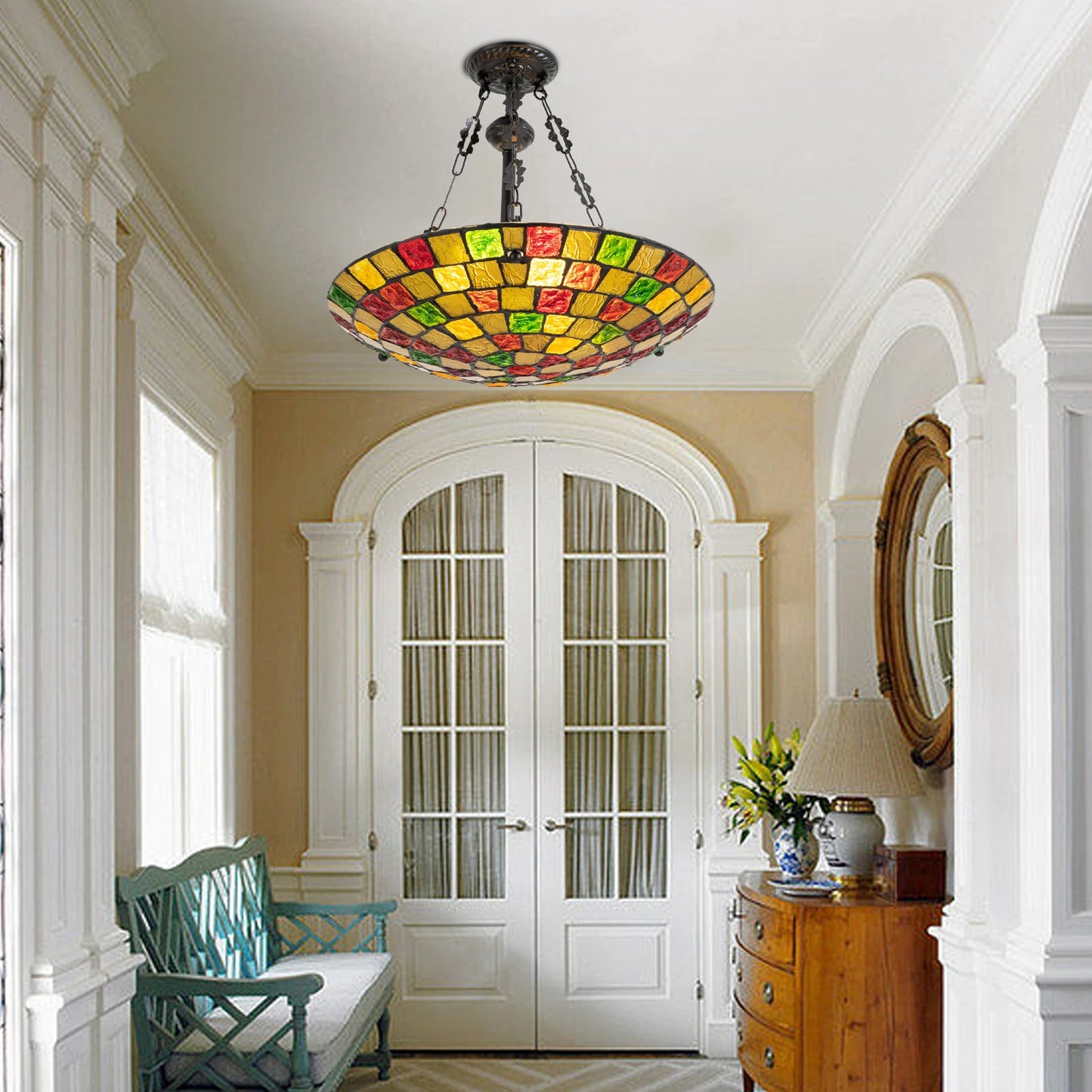 Tiffany Style Stained Glass Pendant Light 5-Light Fixture