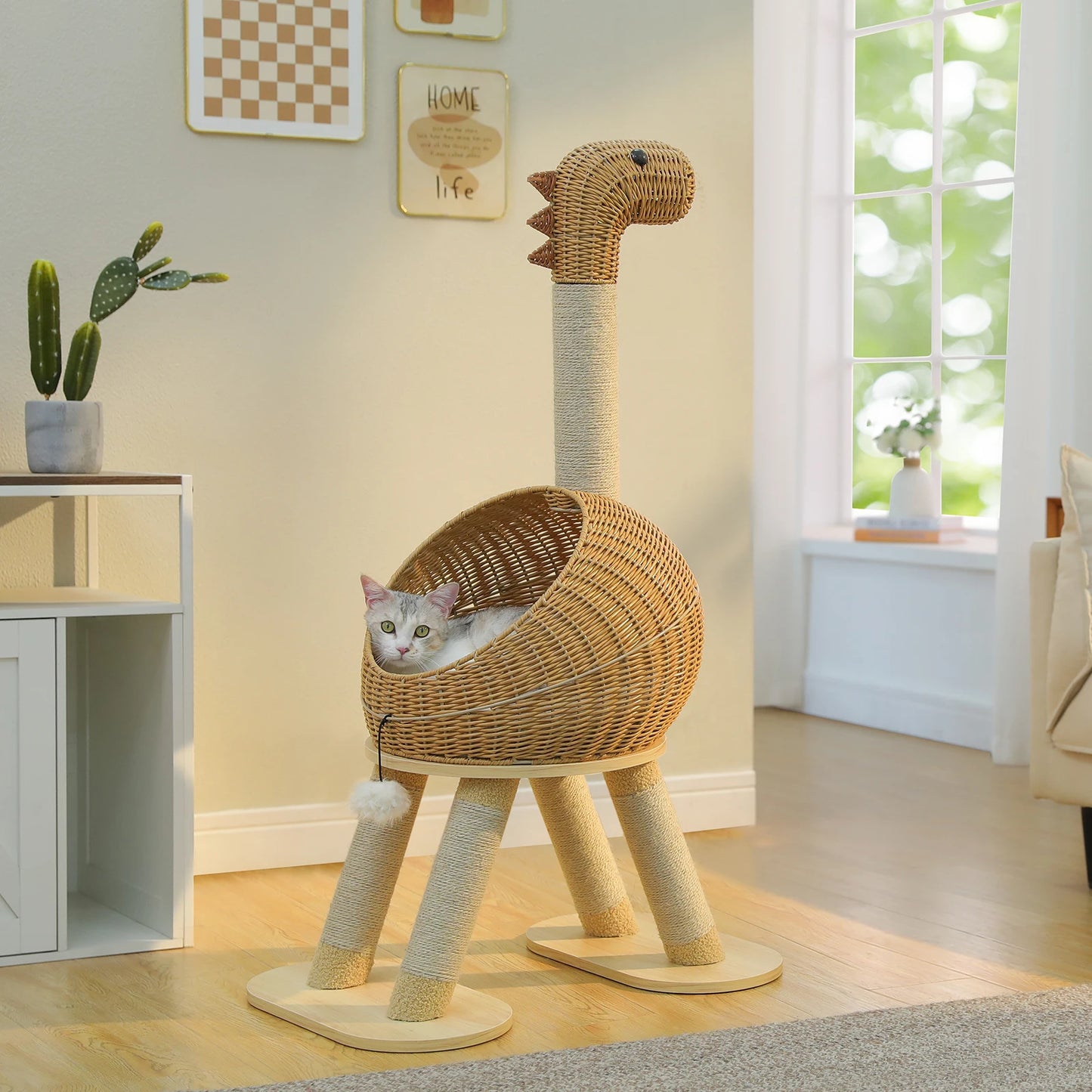PAWZ Road Dinosaur Cat Tree Tower With Sisal Scratching Post Rattan Condo Indoor