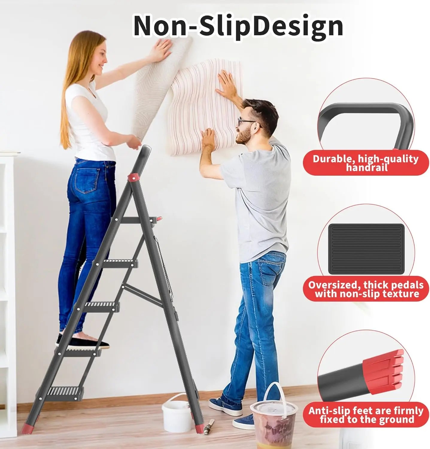 5-Step Folding Step Stool Ladder Heavy Duty Steel 800 Lb