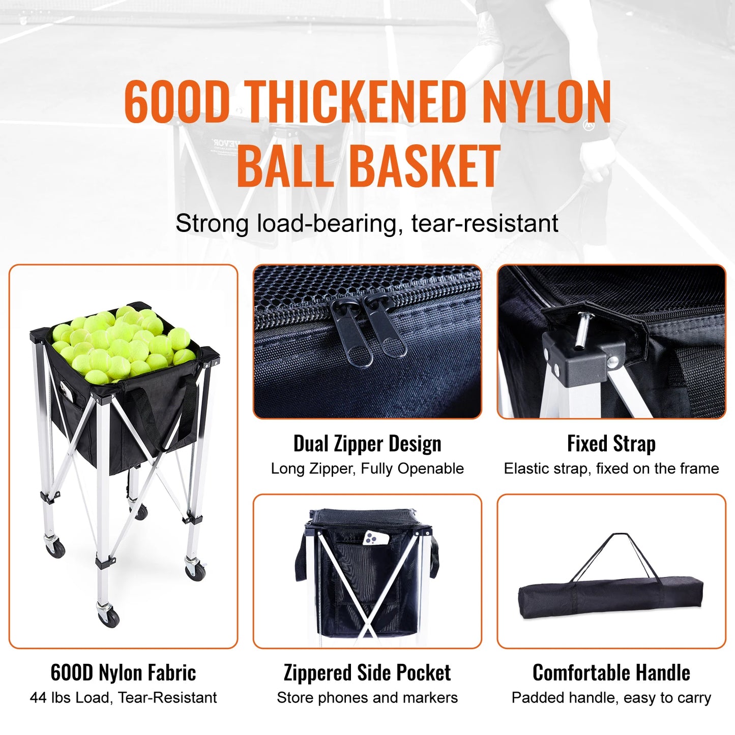 SucceBuy Foldable Tennis Ball Cart Holds 150/180 Balls