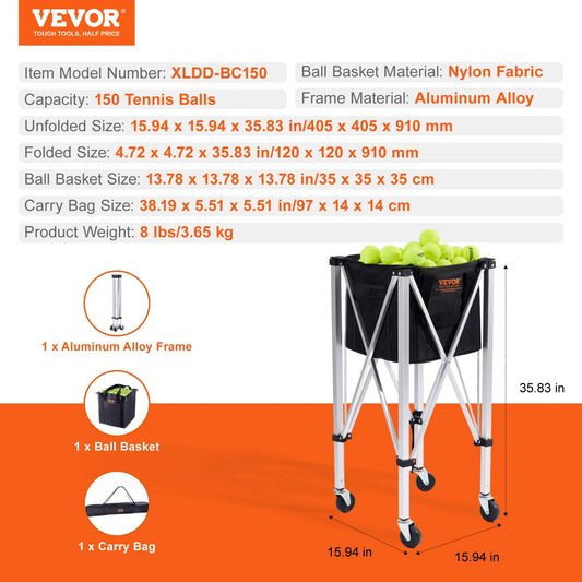 SucceBuy Foldable Tennis Ball Cart Holds 150/180 Balls
