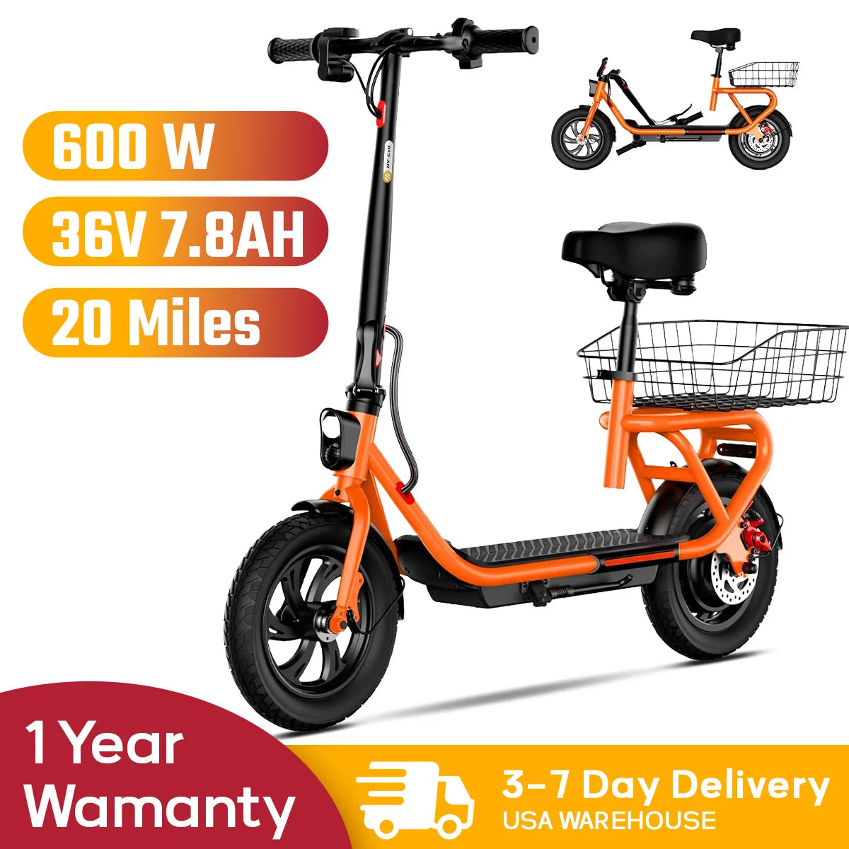 C10 600W Electric Bicycle Folding With Seat And Brakes