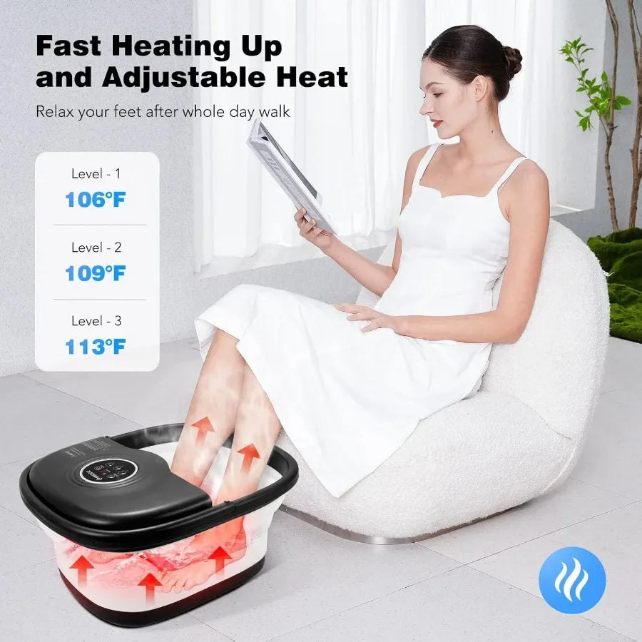 TLXTE All In One Collapsible Foot Spa With Heat Bubbles And Massage Rollers