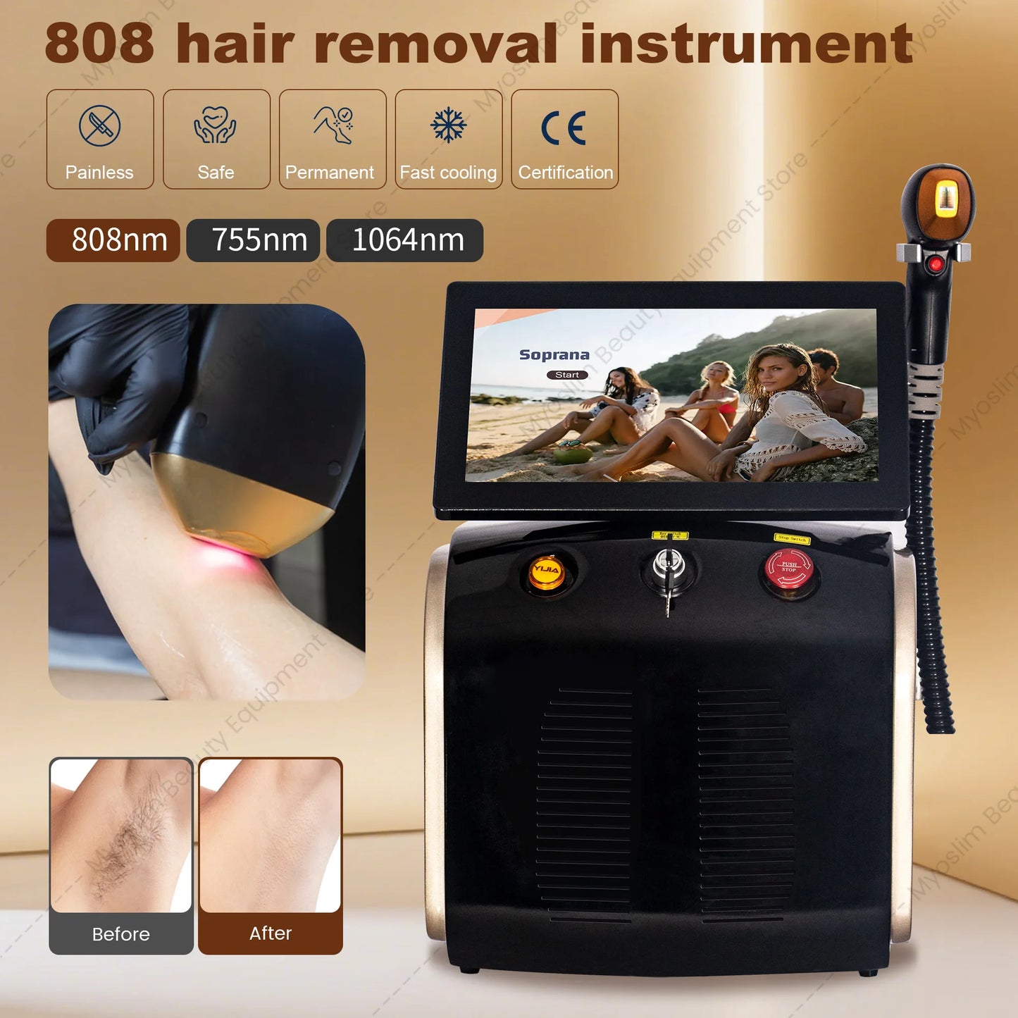 808nm Diode  Hair Removal Machine 4500W Face Permanent Painless Physical Underarm Body Care Depilation Equipment