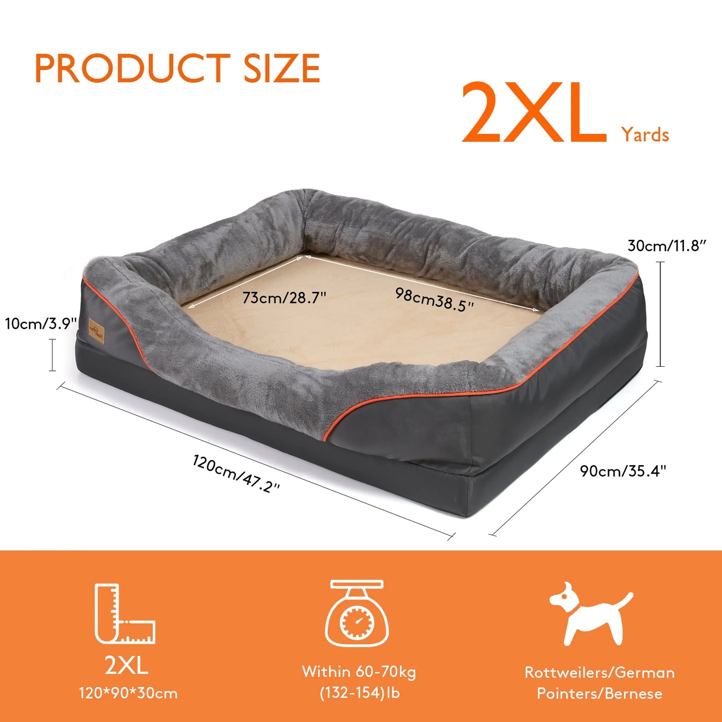 BINGOPAW Orthopedic Memory Foam Dog Bed Bolstered Couch Waterproof