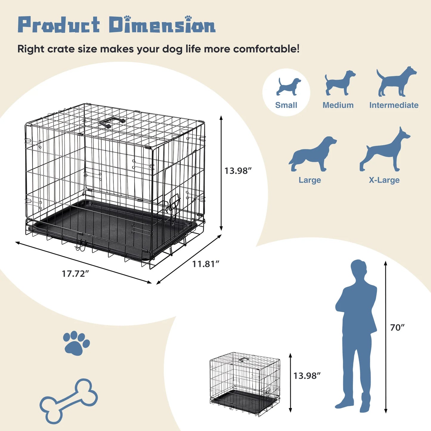 JHK Dog Crate Metal Pet Kennel With Secure Lock Durable