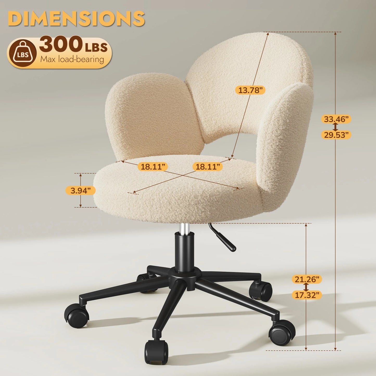 EnHomee Petal Vanity Chair Height Adjustable Desk Chair With Wheels