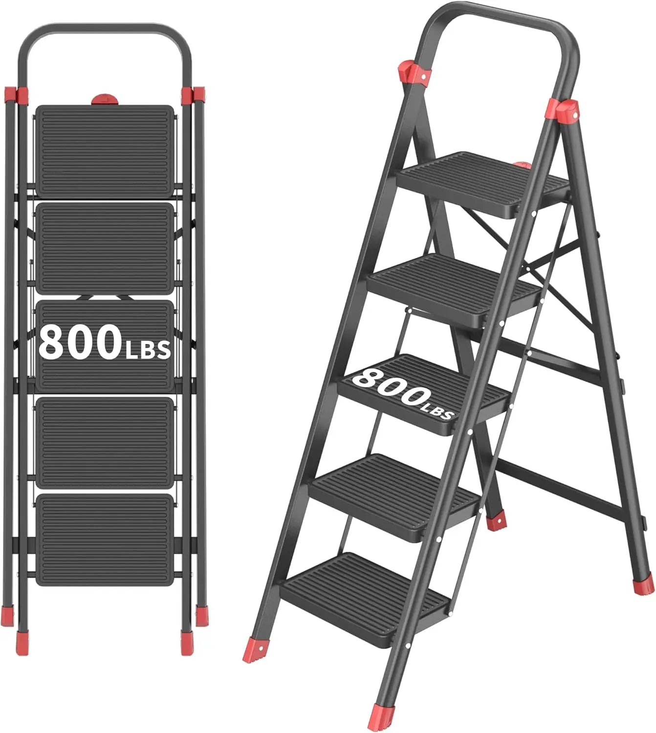 5-Step Folding Step Stool Ladder Heavy Duty Steel 800 Lb