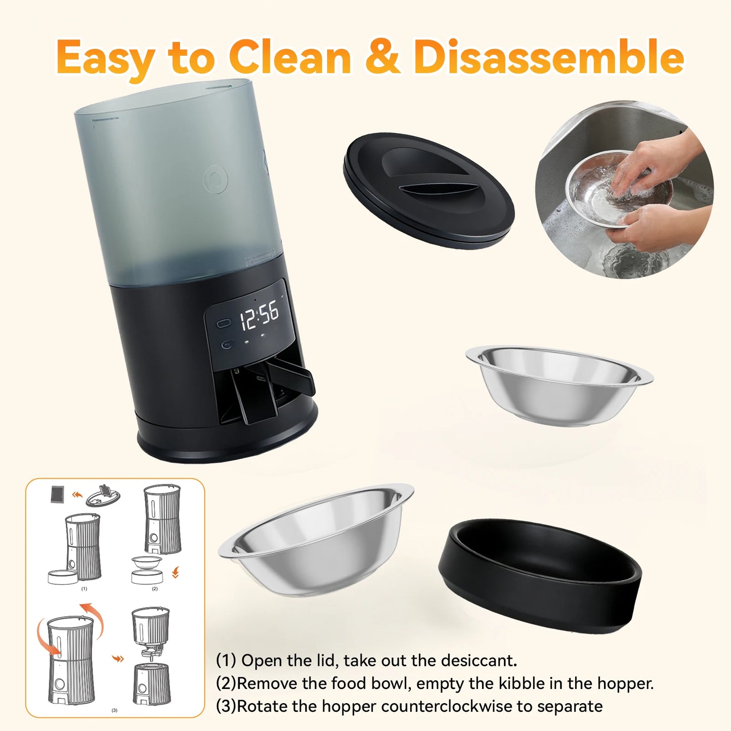 Automatic Cat Feeder With Two Stainless Bowls Timed Dual Power Dispenser