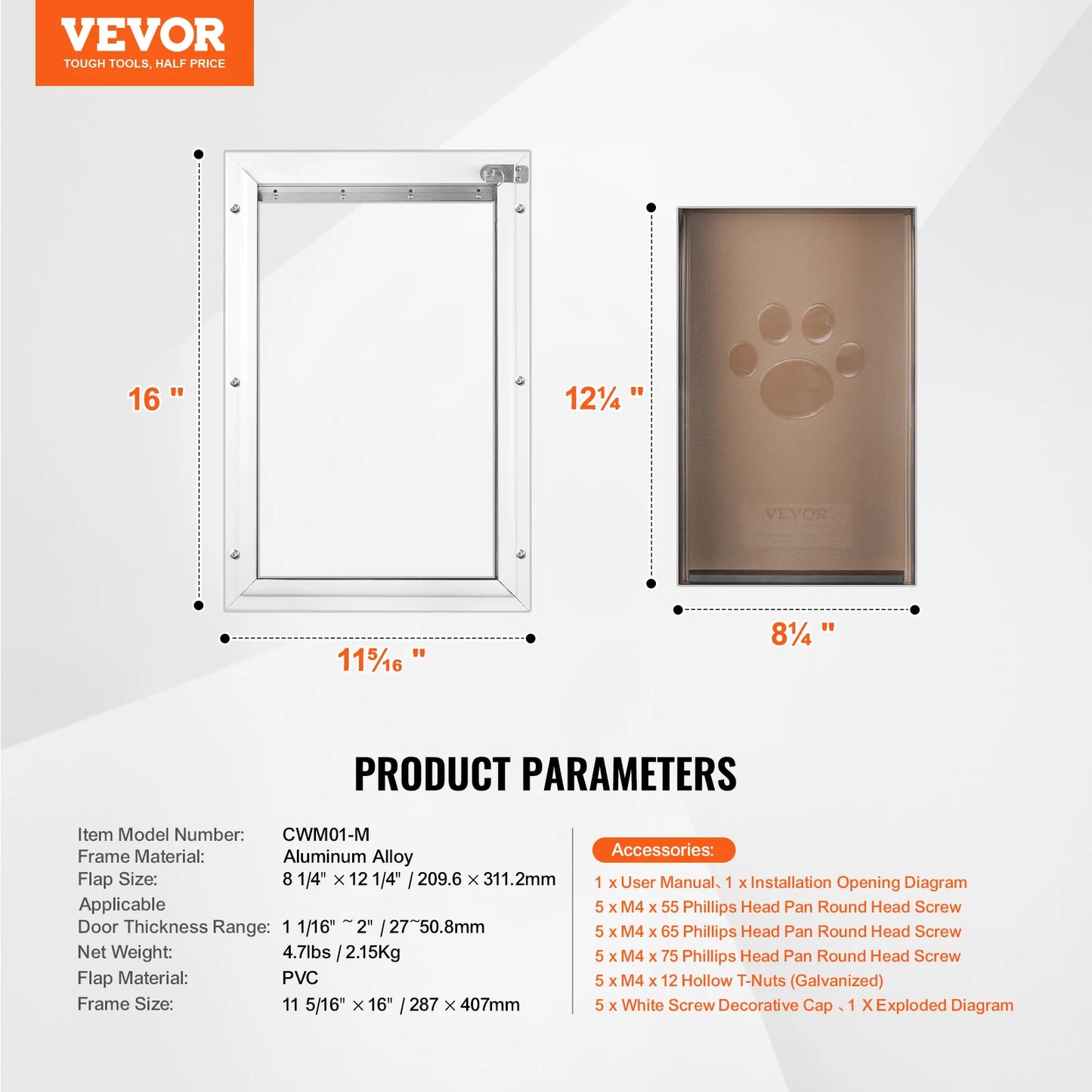 NONEDogDoor Pet Door Aluminum Frame With Lockable Flap